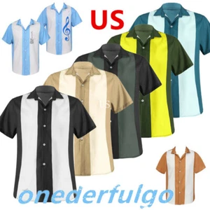 US Mens Retro Classic Two Tone Guayabera Bowling Casual Dress Shirt Camp Shirts - Picture 1 of 124