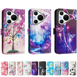 Flower Marble Cat Butterfly Wallet Phone Case for Huawei P50 P60 P30 P40 P20 Pro - Picture 1 of 30