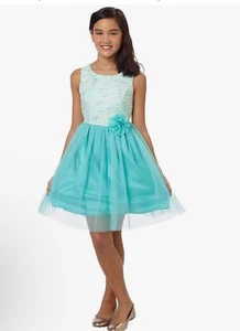 NWT Zunie Girls' 4 Special Occasion Dress Aqua Sleeveless NEW - Picture 1 of 6
