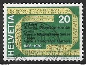 SKV) 1970. Switzerland. 75th Anniversary of the Telegraph Agency shows a telex t - Picture 1 of 1