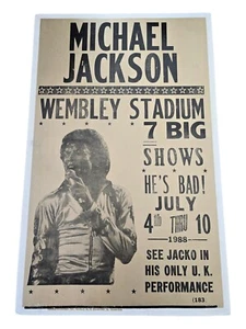 Vintage Original Michael Jackson BAD Tour Wembley UK 1988 Announcement Poster - Picture 1 of 7
