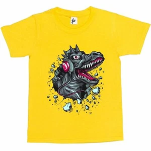 Dinosaurier durchbrechen tragen Kopfhörer Kinder Jungen / Mädchen T-Shirt - Bild 1 von 16