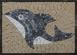 Mosaic Fish Dolphin Decorative Pool Motif Marble Tile Art - Picture 1 of 1