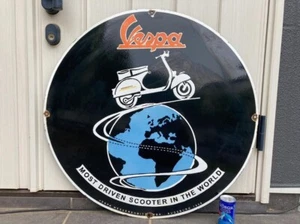 Vespa Motorrad Roller Emailschild Retro Selten Oldtimer Schild Tafel - Bild 1 von 7