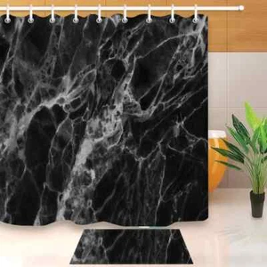 Revestidor de cortina de ducha de poliéster impermeable para baño Black White Lines resistente al agua - Imagen 1 de 8