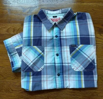 BUFFALO DAVID BITTON Short Sleeve Cotton Plaid Pastel Button Up Shirt Men M EUC  - Image 1 of 4