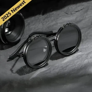 Gafas de sol redondas polarizadas polarizadas ajustables estilo Steampunk 1-9 para hombre, todas negras - Imagen 1 de 4