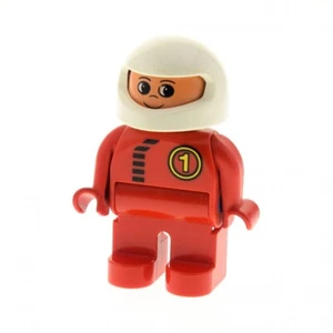 1x LEGO Duplo Figurine Mann Red Racer Overall Nr.1 Fully Helmet White 4555pb167 - Picture 1 of 1