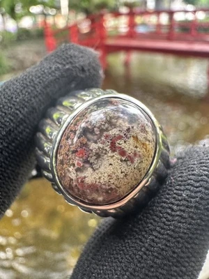 925 Silver Men’s Moss Agate Ring  May Birthstone Natural Gemstone Jewellery - Image 1 of 4