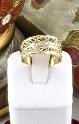 14k 纯金戒指* 高抛光* 尺寸 8.5* 9.5 毫米宽*镶嵌铑* WB207 — 第 1/4 张图片