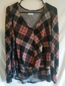 Maurices Plaid Twist Front Top Womens SM Long Sleeve Casual Oversized Comfy - Picture 1 of 6