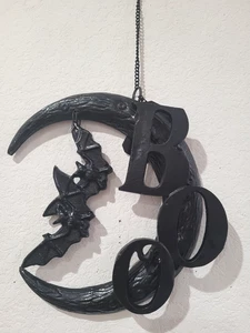 Halloween Gothic Cast Iron Metal Bat Crescent Moon BOO Wall Door Home Decor - Picture 1 of 4