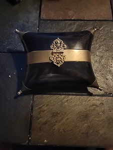 Portacuscino vintage anni 30 corno e ottone art deco velluto duro interno quadrato - Foto 1 di 8