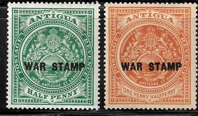 Antigua Stamps 1918 SC# MR1, MR3 ' Seal of the Colony ', Ovpt WAR STAMP in Black - Image 1 of 2