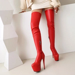 Women Thigh High Boots Side Zip Up Thin High Heels Boots Platform Party Cosplay - Picture 1 of 27
