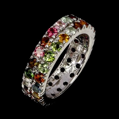 Anillo de plata de ley 925 redondo turmalina piedras preciosas naturales joyería talla 8 Foto 1 de 4