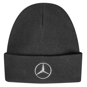 Mercedes-Benz Knitted Beanie hat Cap Black 3D Star Logo in Silver on front NEW - Picture 1 of 3