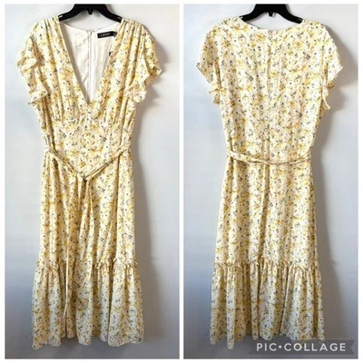 Lauren Ralph Lauren цветочный Georgette флаттер рукав платье кремовый мульти 16 - Изображение 1 из 4