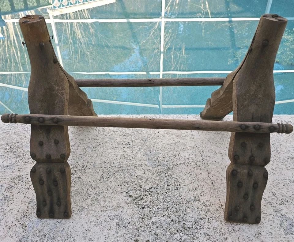 Taburete de asiento vintage egipcio camello madera maciza detalles de latón sin cojín 26" Foto 1 de 4