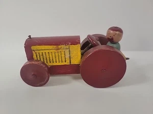 VINTAGE WOODEN HANDCRAFTED ANTIQUE TRACTOR TOY w/Farmer HANDMADE - Picture 1 of 7