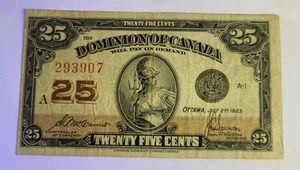 1923 dominion of canada 25 cents Also Known As Shin Plaster, F12 Fine Condition - Picture 1 of 5