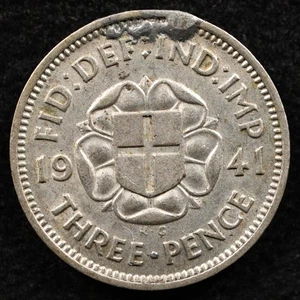 Great Britain 3 Pence 1941, Coin, Silver, Contaminated Planchet Error, Inv#I993 - Picture 1 of 2