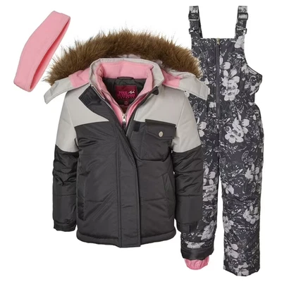 Pink Platinum Girl Snowsuit Water Resistant Winter Jacket & Ski Bib Overalls: 3T - Image 1 of 3