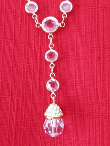 Vintage Swarovski Crystal Necklace Bezel Set Clear Crystals Goldtone Y-Drop - Picture 1 of 4