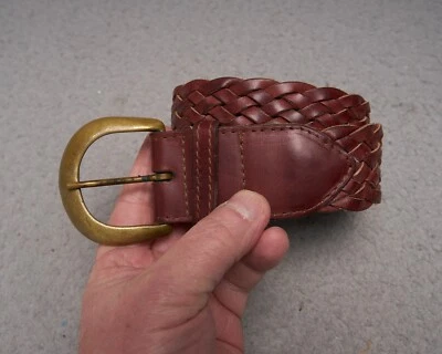 Braided Leather Belt Women’s M 30 Cordovan Brown Brass Buckle 1.75" - Image 1 of 4