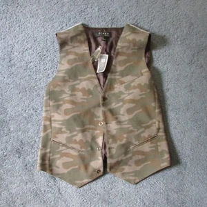 NWT 21 Men Medium Olive Green Camouflage Dressy Formal Vest Button Front - Picture 1 of 2