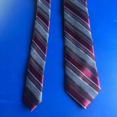 Men’s tie 59” Red Silver Stripes Structure Neckwear 100% Polyester (#460) - Image 1 of 4