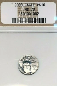 NGC MS-70! 2000 $10 STATUE OF LIBERTY TENTH 1/10 OZ PLATINUM EAGLE - Picture 1 of 2