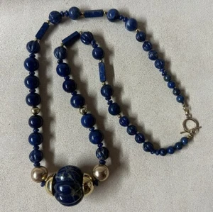 "Collar de palanca con cuentas de lapislázuli tallado de colección 23""" - Imagen 1 de 7
