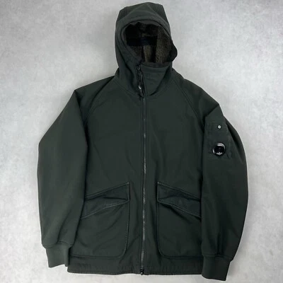 CP Company Soft Shell Teddy Fleece Lens Jacket Green Coat Small 3537 - Image 1 of 4