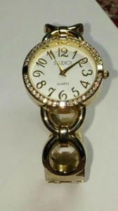 Estate Find: Ladies Studio Goldtone Bangle Watch w/ Rhinestones/ New Battery - Picture 1 of 5