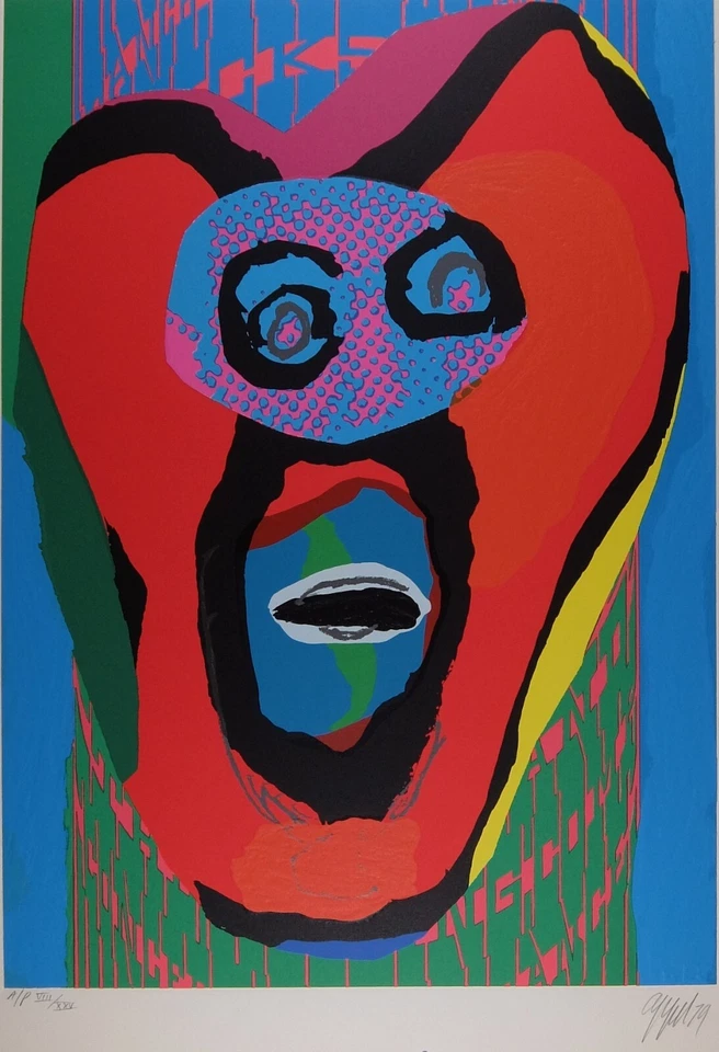Impressão litográfica 1976 autógrafo Karel Appel "The Falling Face" - Imagem 1 de 1