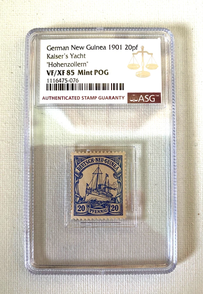 ASG VF/XF 85 Mint POG German New Guinea 1901 20pf Stamp Kaiser's Yacht Hohenzoll - Image 1 of 1