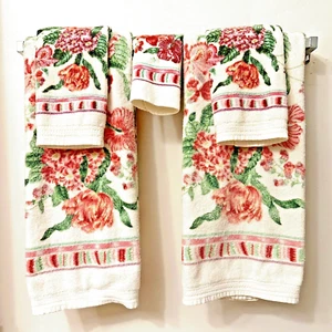 Vintage Martex Towels 5 Piece Bathroom Set Pink Floral Wash Hand Bath - Picture 1 of 24