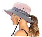 Womens Summer Sun-Hat Outdoor Uv Protection Fishing Hat Wide Brim Medium Pink
