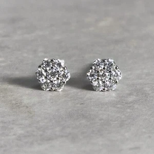 5mm Octagon Moissanite Cluster Earrings, 0.32ct DIamond Studs in White Gold - Picture 1 of 7