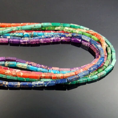 Cuentas espaciadoras cuboides facetadas piedras preciosas de jaspe sedimentos marinos artificiales de 7 hilos 15" Foto 1 de 4