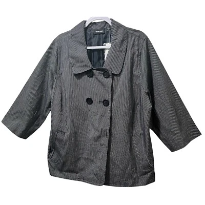 Chaqueta de chaquetón a rayas Avenue para mujer talla grande 22, azul marino, botones, bolsillos, nueva con etiquetas Foto 1 de 4