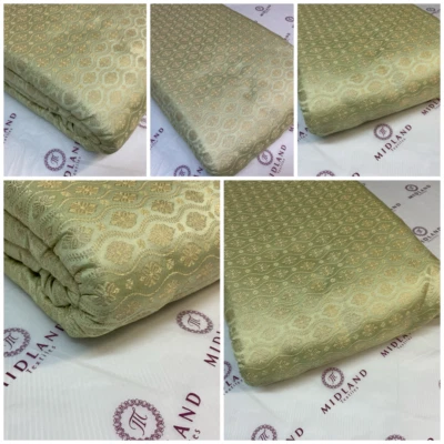 £9.99 Pistachio Indian floral wedding Banarsi Brocade Fabric 114cm wide M1777 - Image 1 of 4