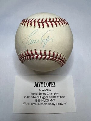 Javy Lopez Tristar# 7025339 Autografiado OML Béisbol con Soporte UV Ultra Pro Foto 1 de 4