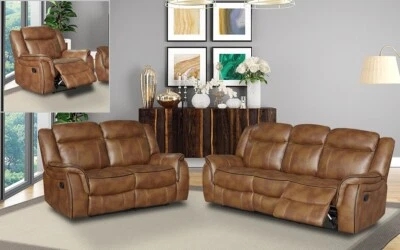 Tan Brown Leather Gel Recliner 3 Seater 2 Seater or Armchair Sofa Suite -CLIFTON - Image 1 of 4