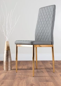 **Seconds** 6x Milan Grey Hatched Faux Leather Dining Chairs Gold Legs - Picture 1 of 8