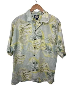 Tommy Bahama Hawaiian Shirt Mens Small Yellow Linen Floral Print Loop Collar - Picture 1 of 8