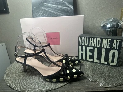 Kate Spade Нью-Йорк POMONA в горошек лакированная кожа слинга назад каблуки 9,5 М + коробка-ЧИТАТЬ - Изображение 1 из 4