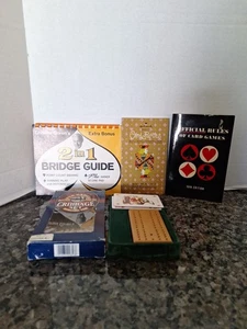 Vintage Lot of 3 books, bridge, party and official rules along with Cribbage set - Picture 1 of 5