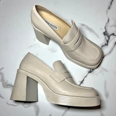 Steve Madden Cream Leather Platform Loafer Size 8.5 - Image 1 of 4